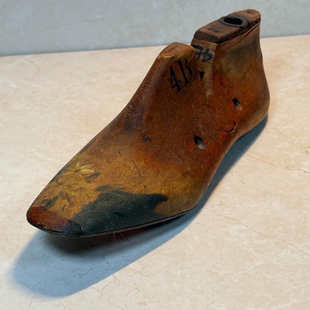 VTG Leader Wooden Shoe Last Hand Painted Floral Folk Art Cobbler Form 4B‎ 5-65